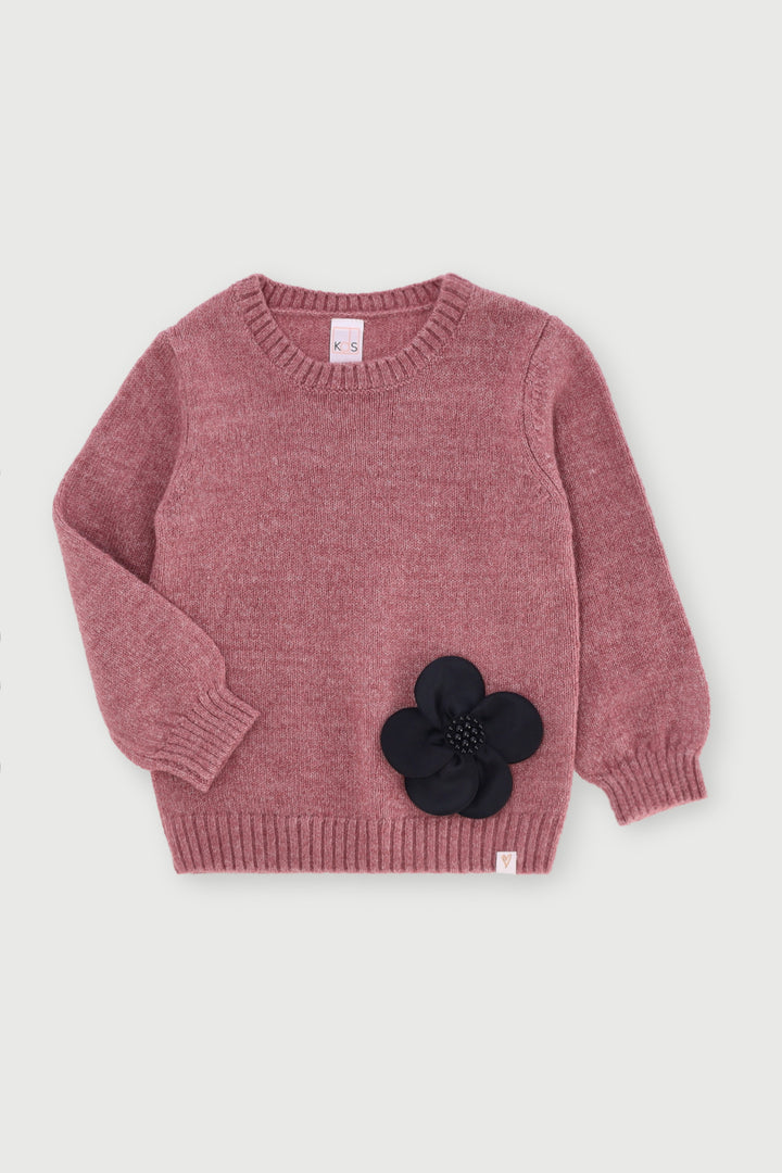 Pre-Girls 3D Flower Knitwear - Mauve/Oatmeal