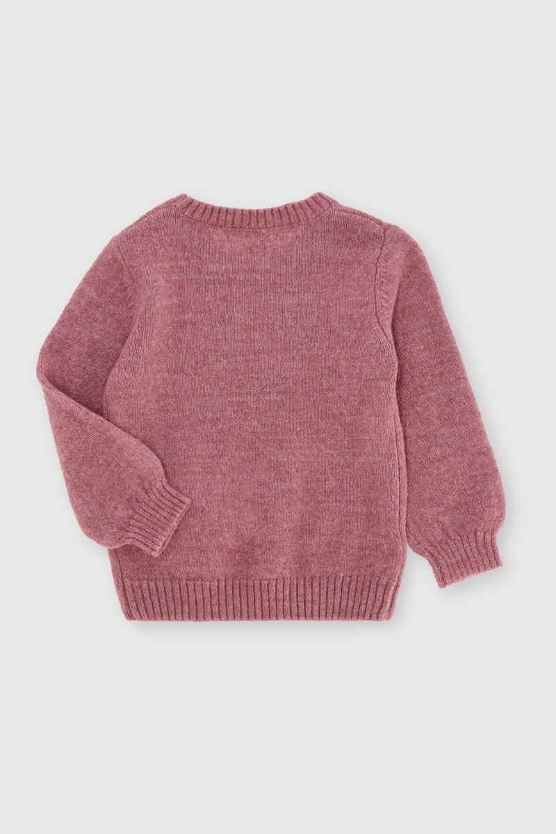 Pre-Girls 3D Flower Knitwear - Mauve/Oatmeal