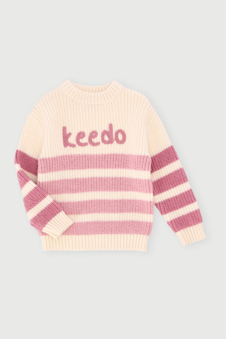 Keedo Girls Knit Embellished Pullover - Cream