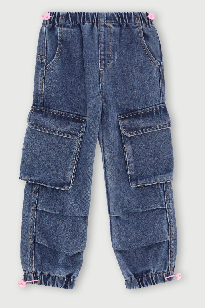 Pre-Girls Parachute Cargo Denim - Dark Wash