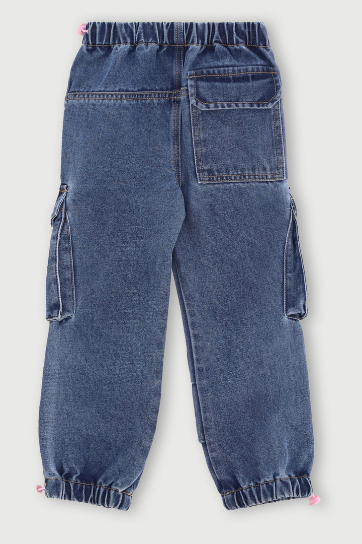 Pre-Girls Parachute Cargo Denim - Dark Wash
