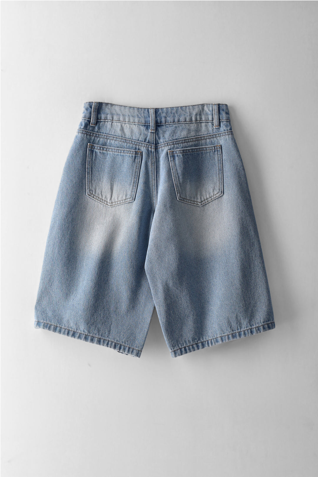 Girls Hem Abrasion Detail Bermuda Denim - Mid Blue