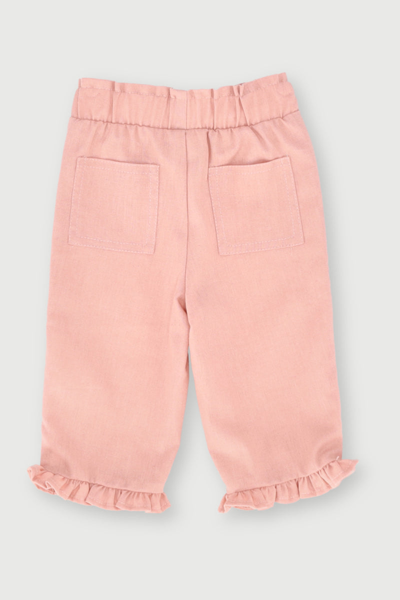 Baby Girls Wide Leg Frill Hem   - Dusty Pink