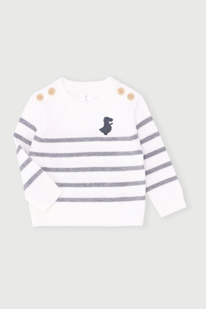 Baby Boys Embroidered Dino Knitwear Pullover - Cream Multi