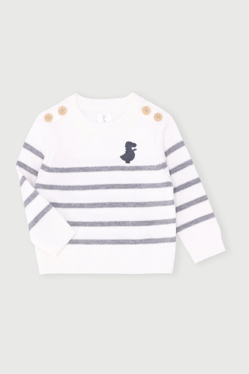 Baby Boys Embroidered Dino Knitwear Pullover - Cream Multi