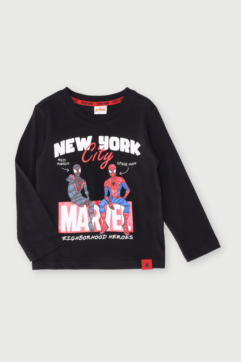 Pre-Boys Long Sleeve Spiderman Tee  - Black