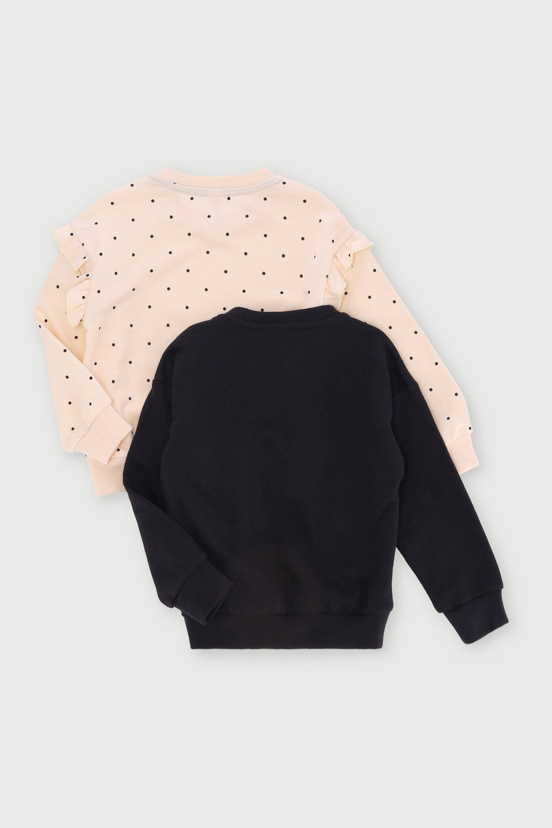 Pre-Girls 2 Pack Teddy & Polka Fleece Top - Black/Cream