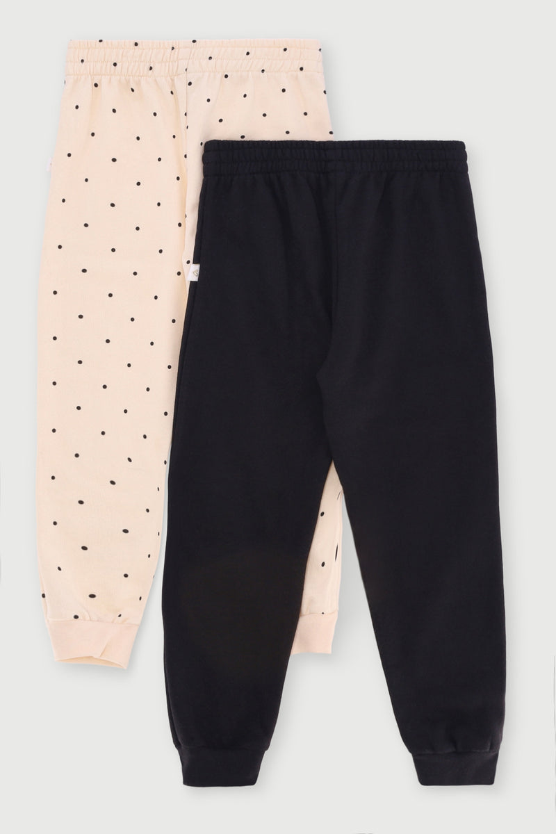 Pre-Girls 2 Pack Teddy & Polka Fleece Jogger - Black/Cream