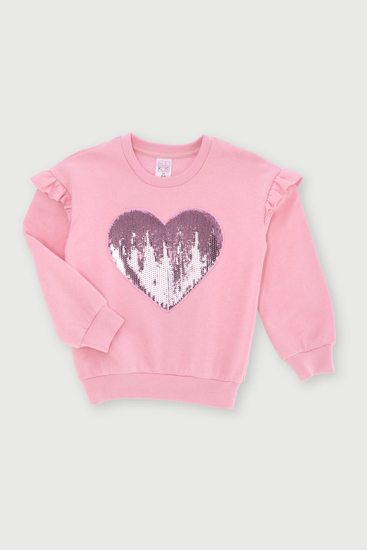 Pre-Girls Hearts Sequin Fleece Top - Blush