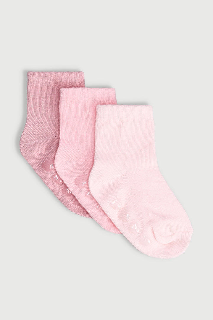 Baby Girls 3 Pack Cotton Plain Textured Socks - Pink