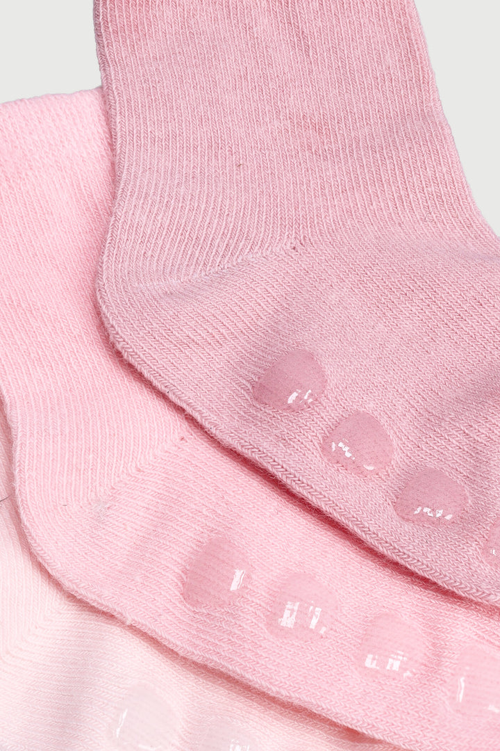 Baby Girls 3 Pack Cotton Plain Textured Socks - Pink