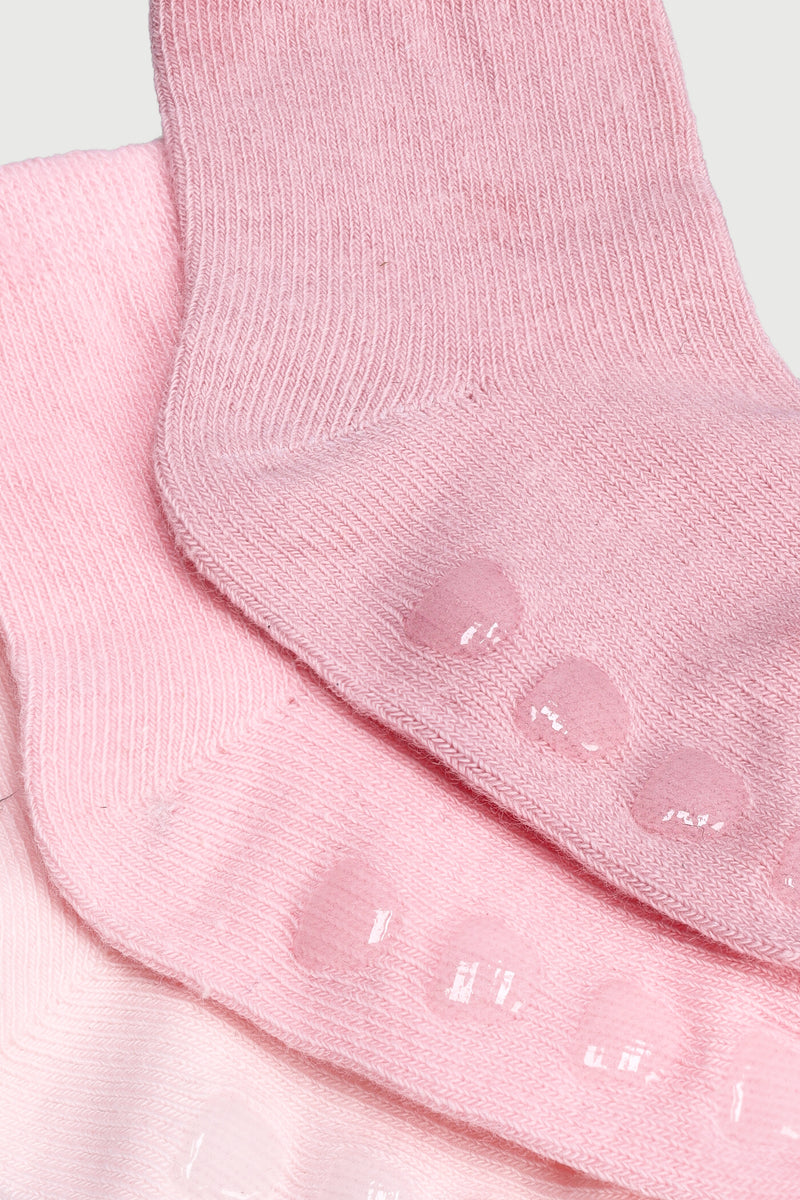 Baby Girls 3 Pack Cotton Plain Textured Socks - Pink