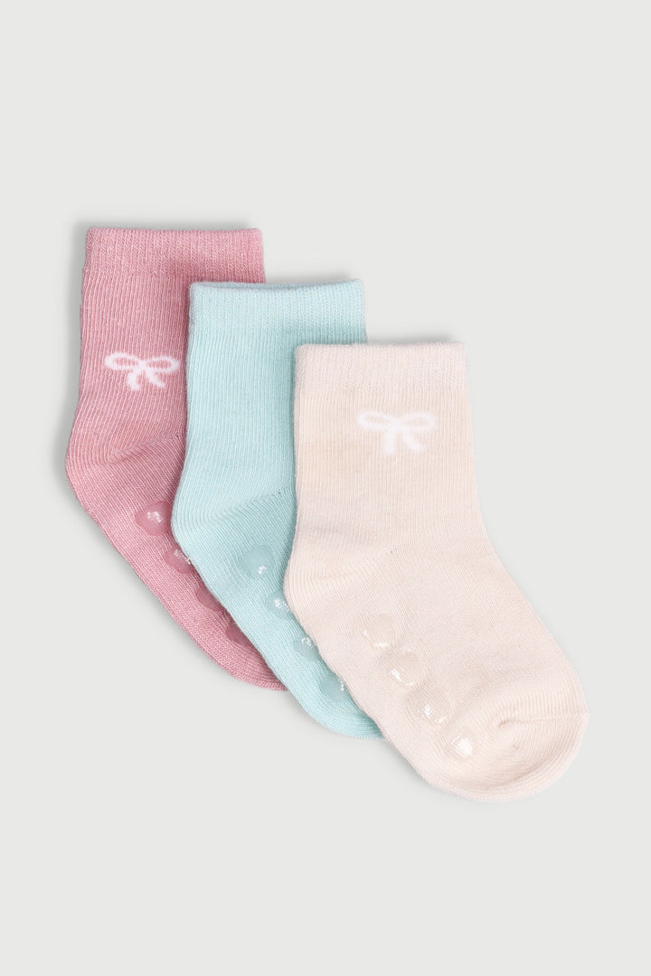 Baby Girls 3 Pack Cotton Bow Socks - Sage