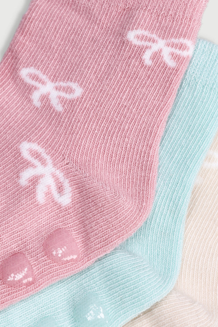 Baby Girls 3 Pack Cotton Bow Socks - Sage