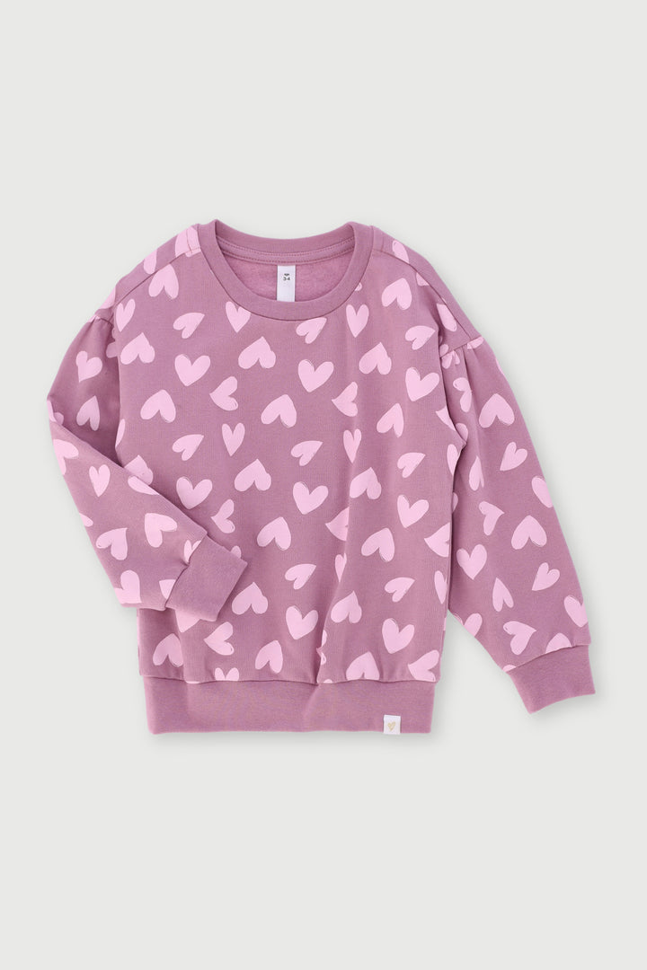 Pre-Girls Heart Print Fleece Top - Mauve