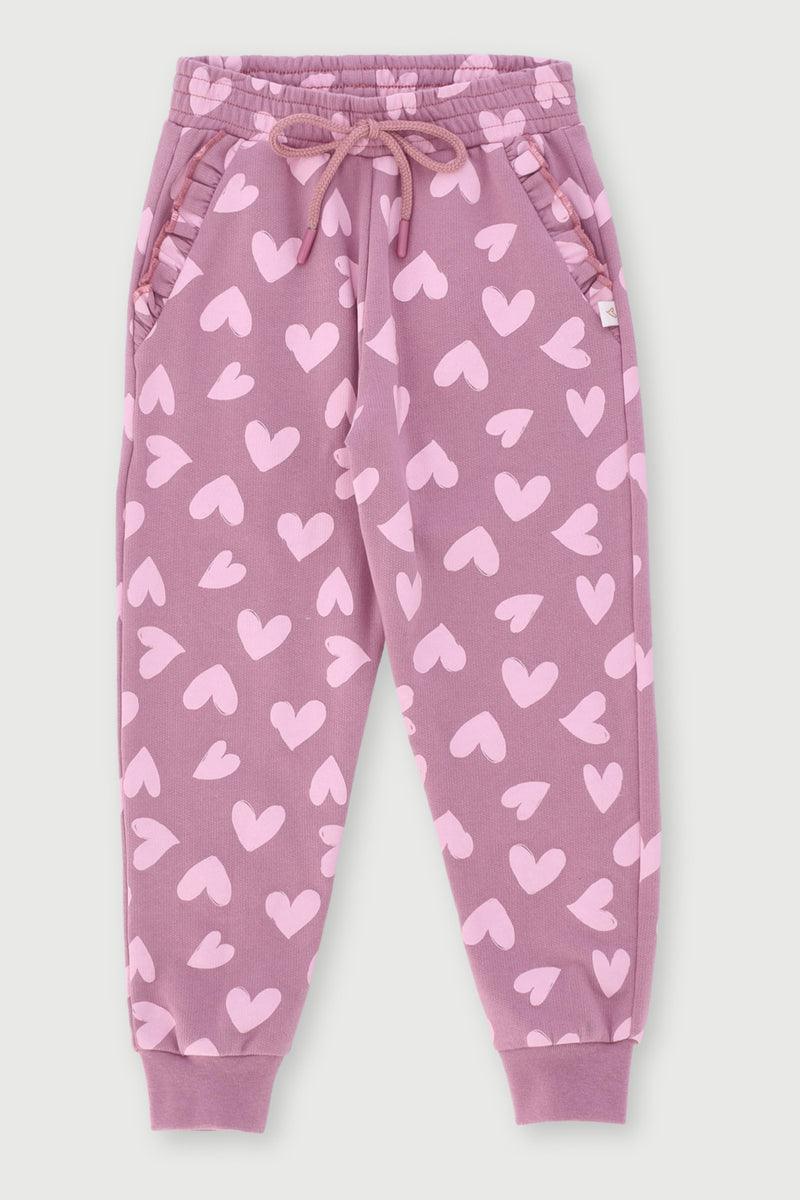 Pre-Girls Heart Print Fleece Jogger - Mauve