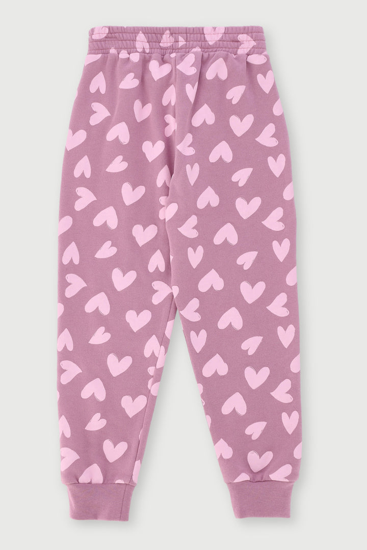 Pre-Girls Heart Print Fleece Jogger - Mauve