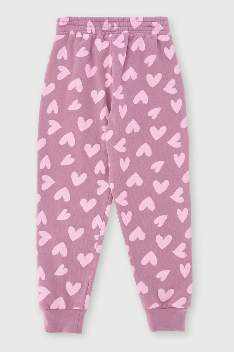 Pre-Girls Heart Print Fleece Jogger - Mauve