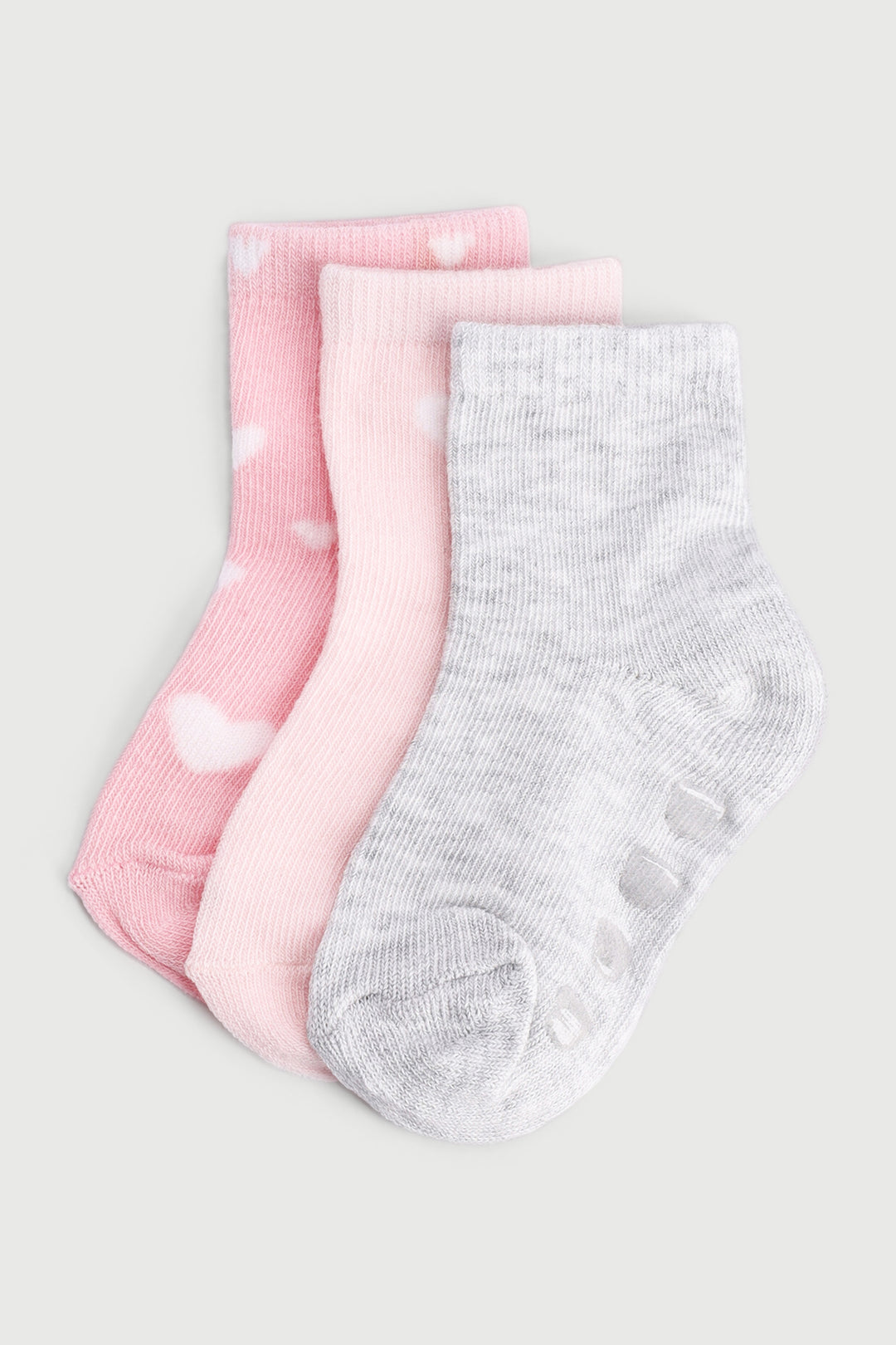Baby Girls 3 Pack Hearts Cotton Socks - Pink