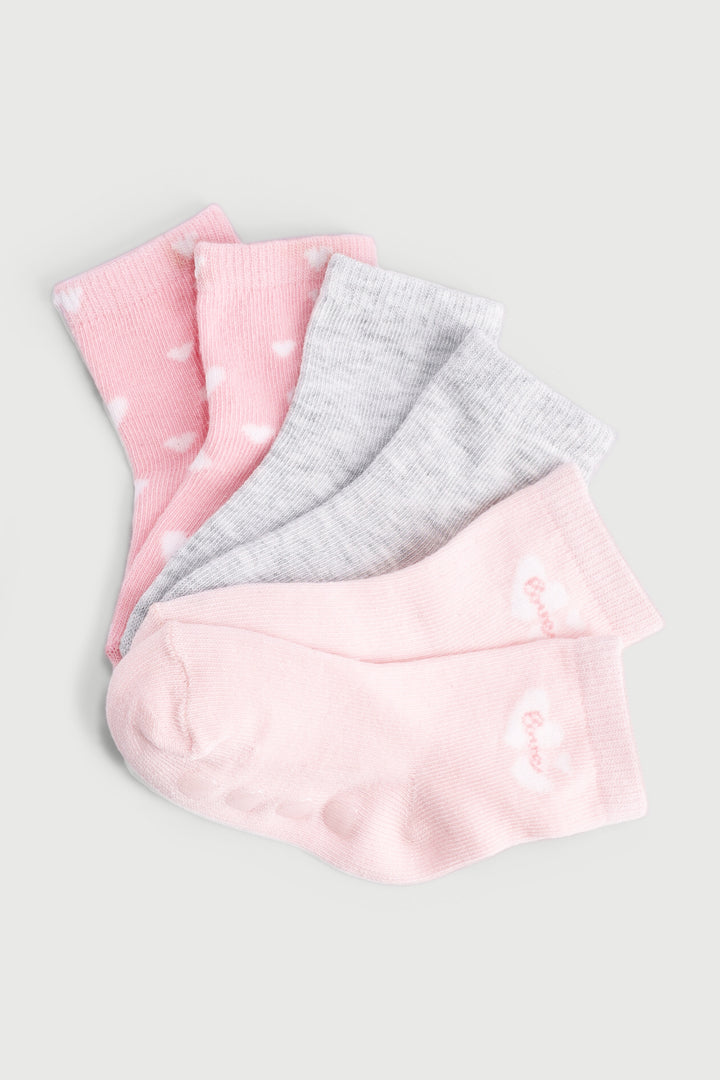 Baby Girls 3 Pack Hearts Cotton Socks - Pink