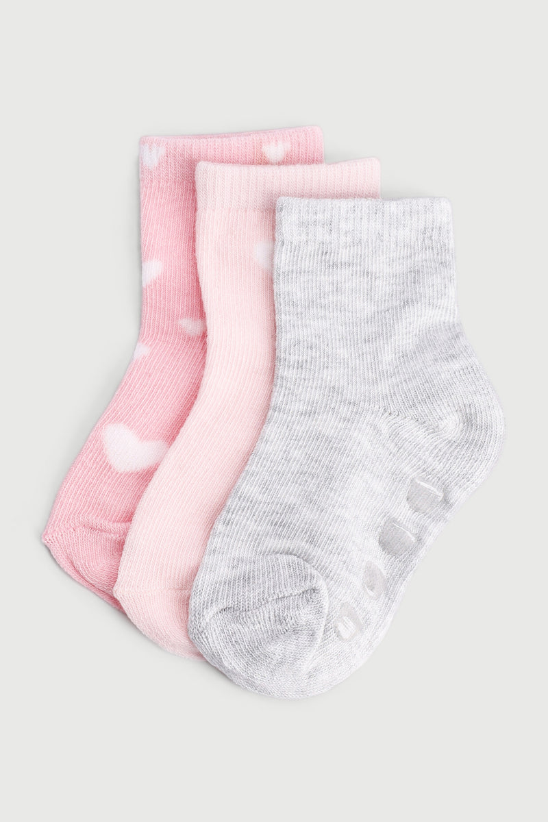 Baby Girls 3 Pack Hearts Cotton Socks - Pink