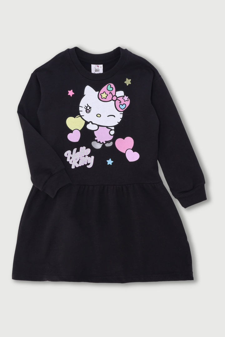 Pre-Girls Hello Kitty Fleece Dress - Black