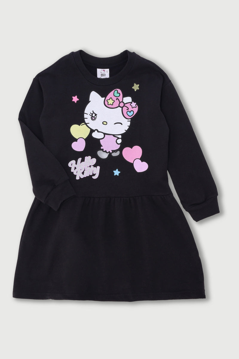 Pre-Girls Hello Kitty Fleece Dress - Black