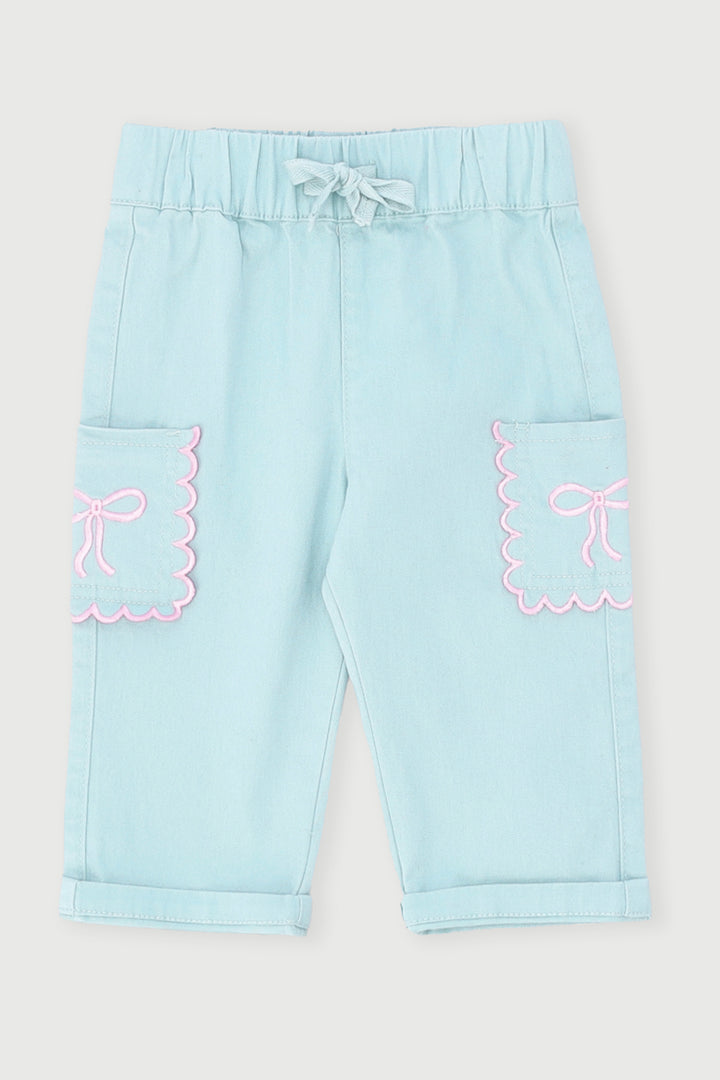 Baby Girls Wide Leg Patch Pocket Denim - Pastel Blue