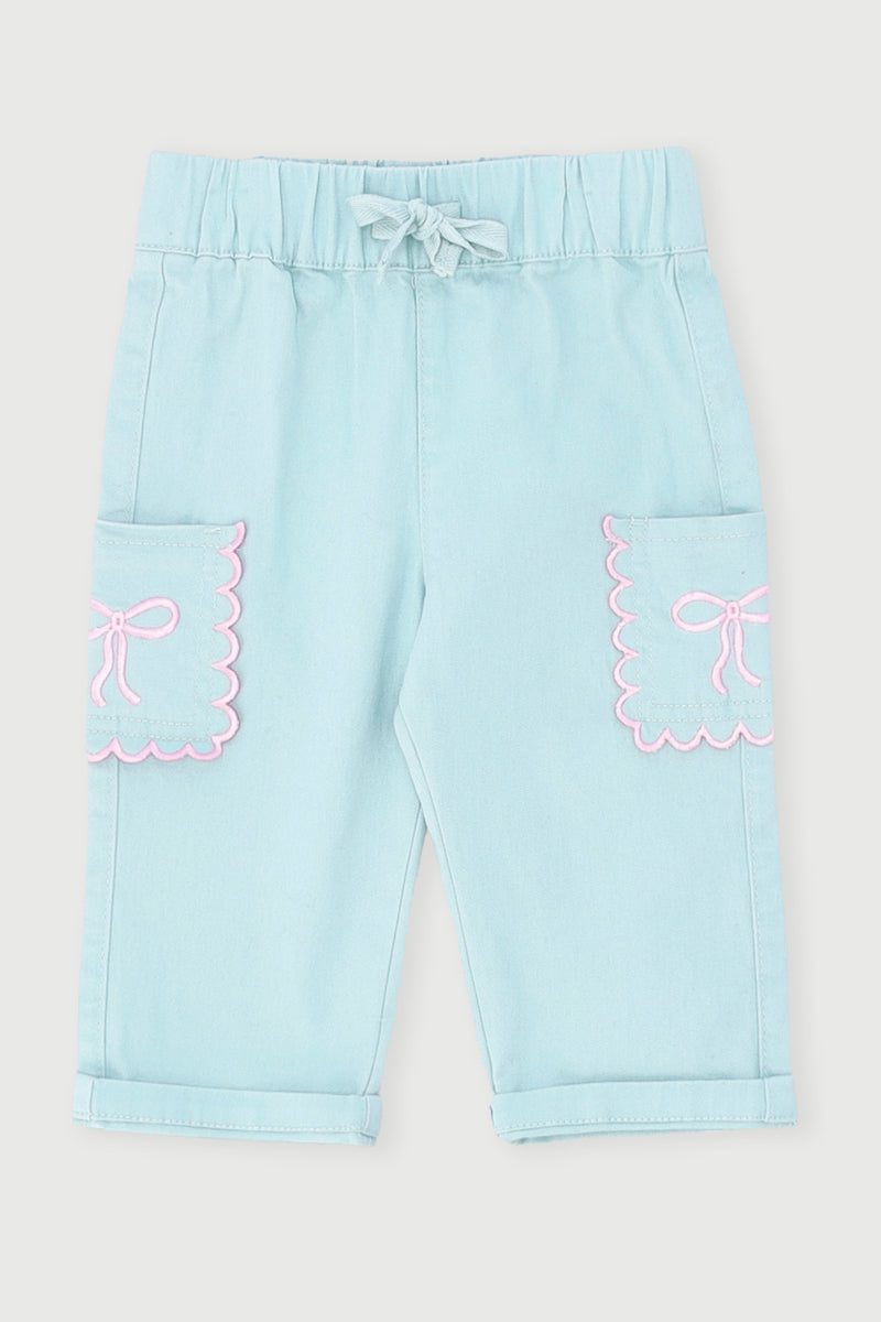 Baby Girls Wide Leg Patch Pocket Denim - Pastel Blue