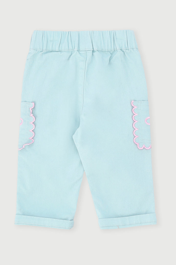 Baby Girls Wide Leg Patch Pocket Denim - Pastel Blue