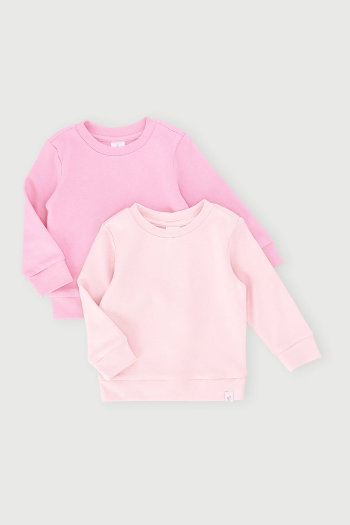 Baby Girls 2 Pack Plain Stretch Fleece Long Sleeve Top - Pink