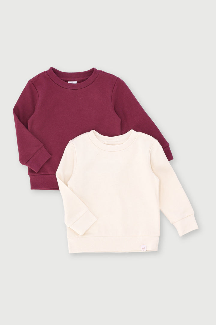 Baby Girls 2 Pack Long Sleeve Plain Strech Fleece Top - Grape