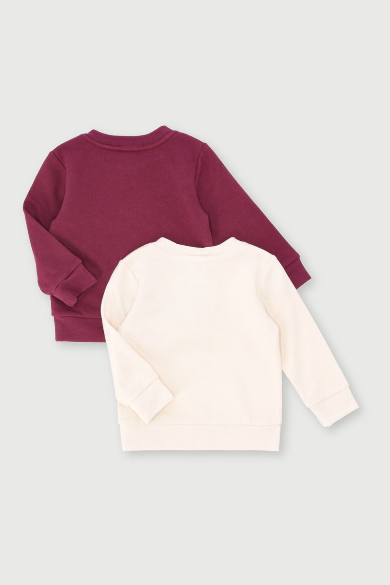 Baby Girls 2 Pack Long Sleeve Plain Strech Fleece Top - Grape
