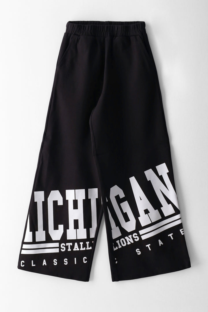 Girls Michigan State Hem Print Wide Leg Pant - Black