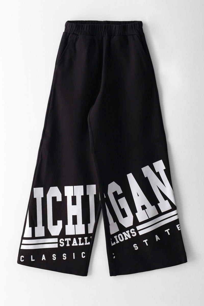 Girls Michigan State Hem Print Wide Leg Pant - Black