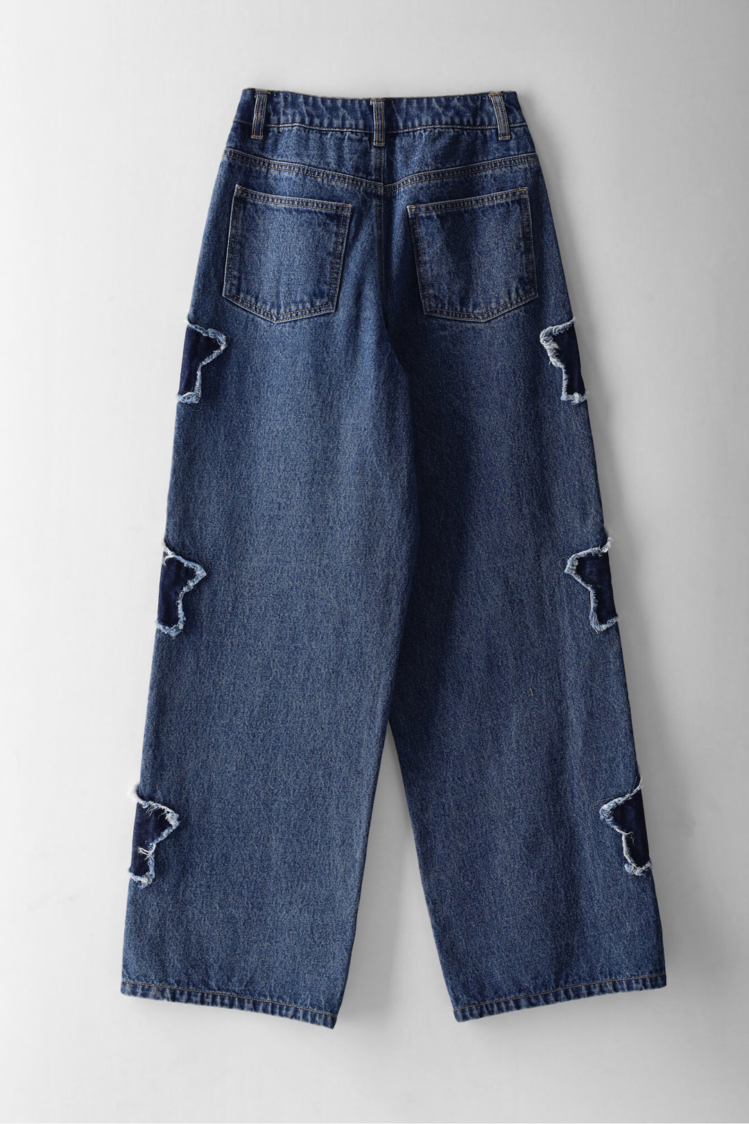 Girls Side Detail Star Wide Leg Denim - Mid Blue