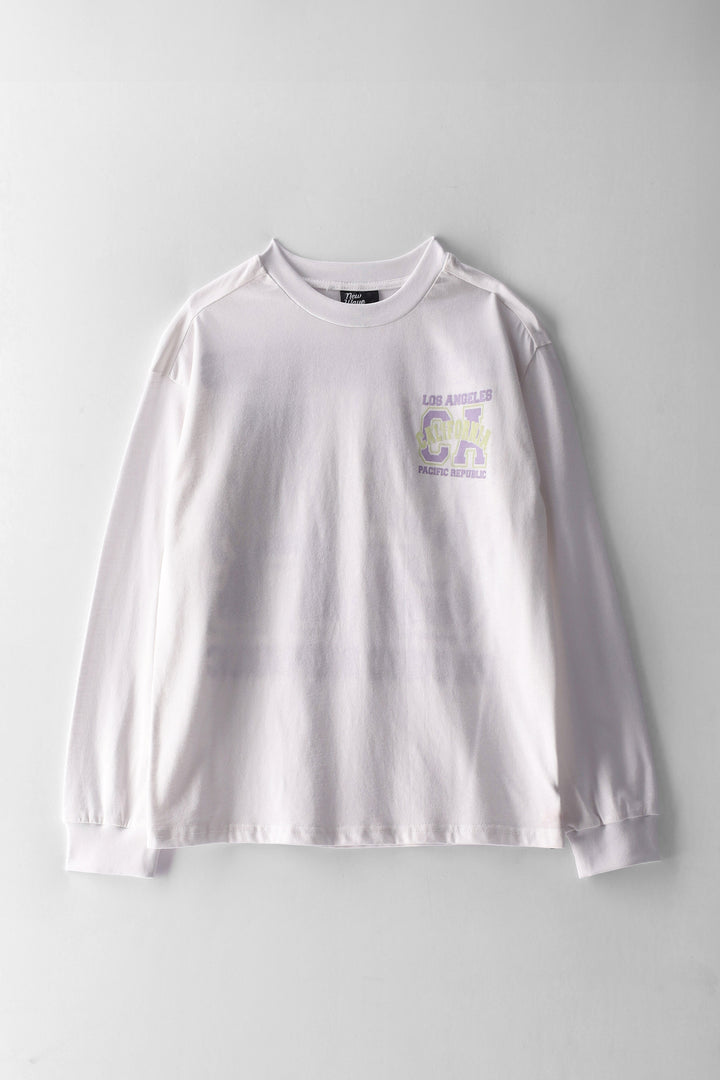 Girls College Print Long Sleeve Tee - White