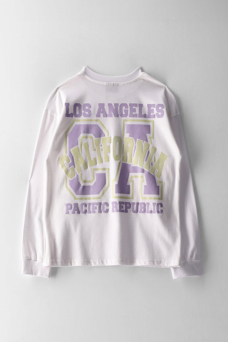 Girls College Print Long Sleeve Tee - White