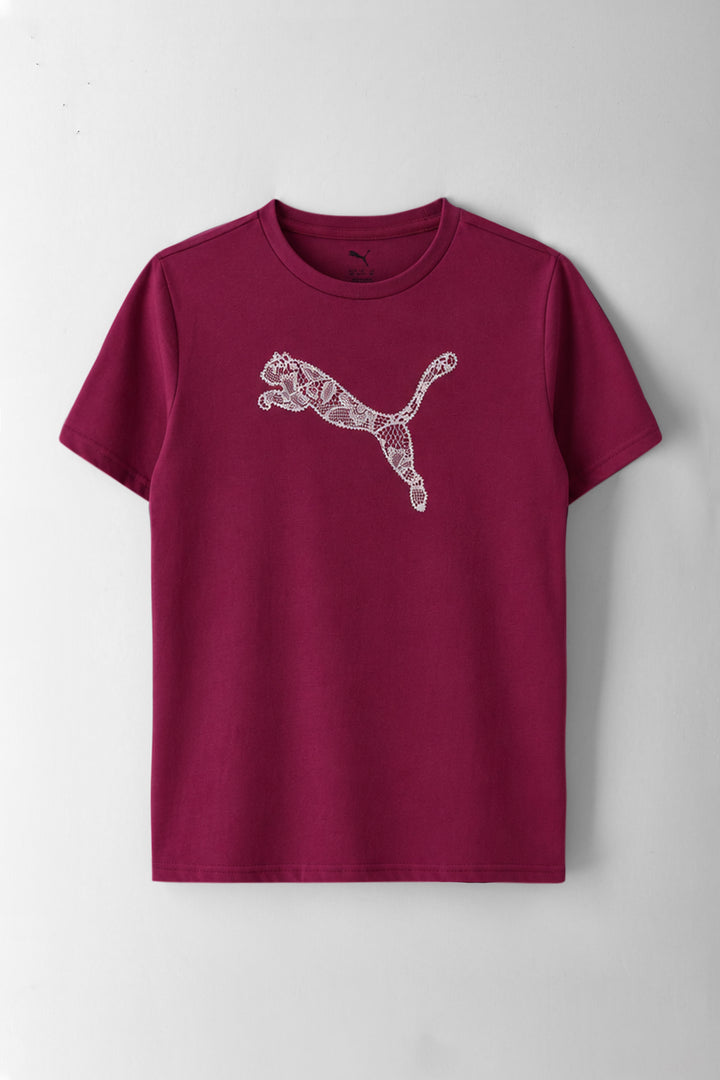 Girls Lace Cat Graphic Tee - Fuchsia