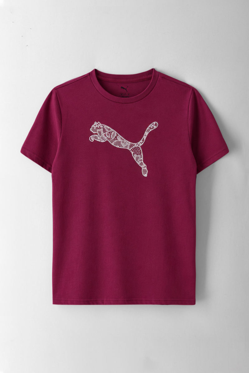 Girls Lace Cat Graphic Tee - Fuchsia