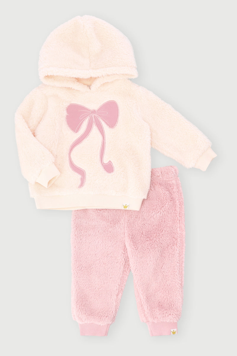 Baby Girls Bow Embroidery Sherpa Set - Pink