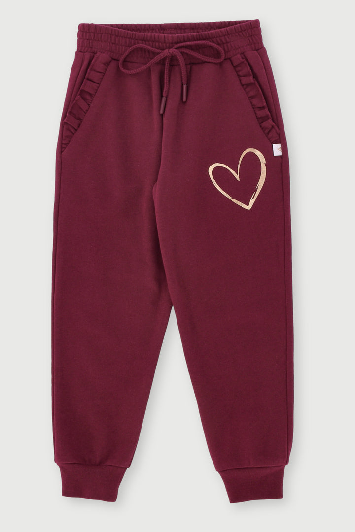 Pre-Girls Heart Print Fleece Top - Burgundy