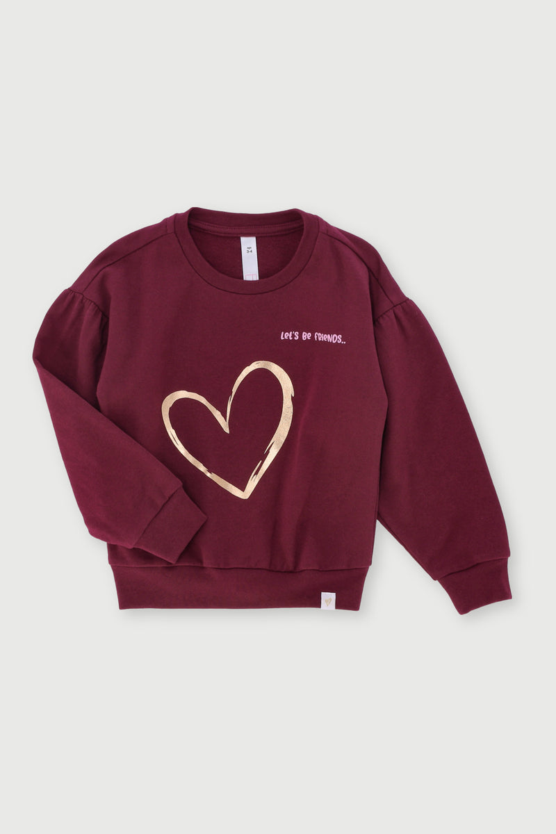 Pre-Girls Heart Print Fleece Jogger - Burgundy