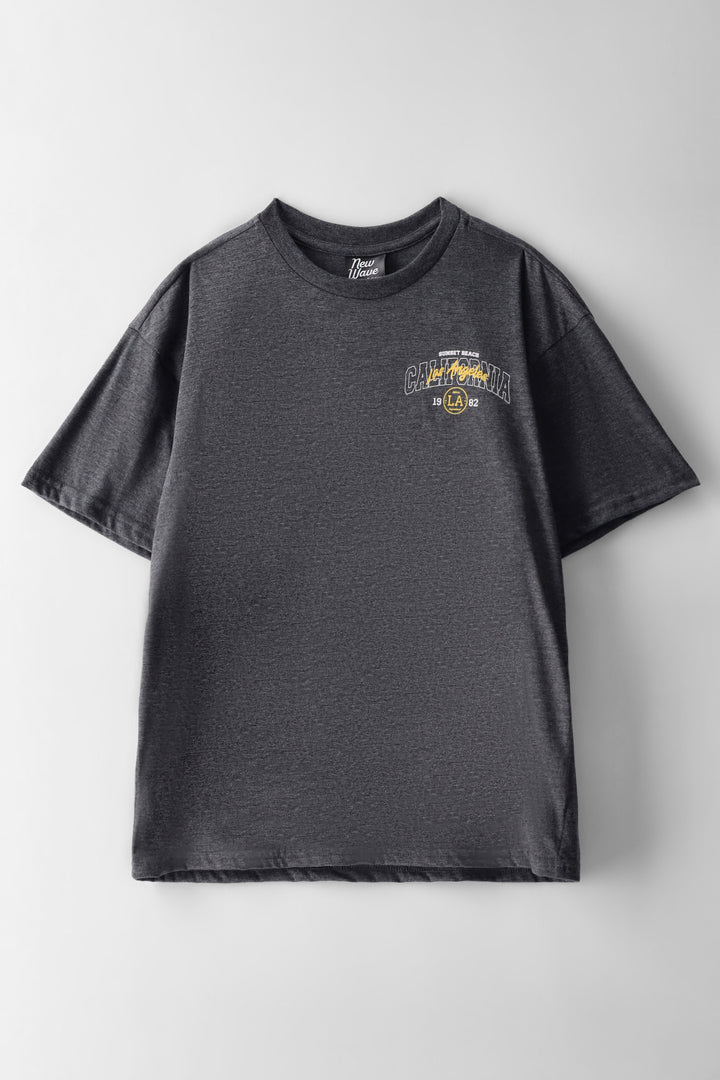 Girls LA Oversized Sport Look Tee - Charcoal Melange
