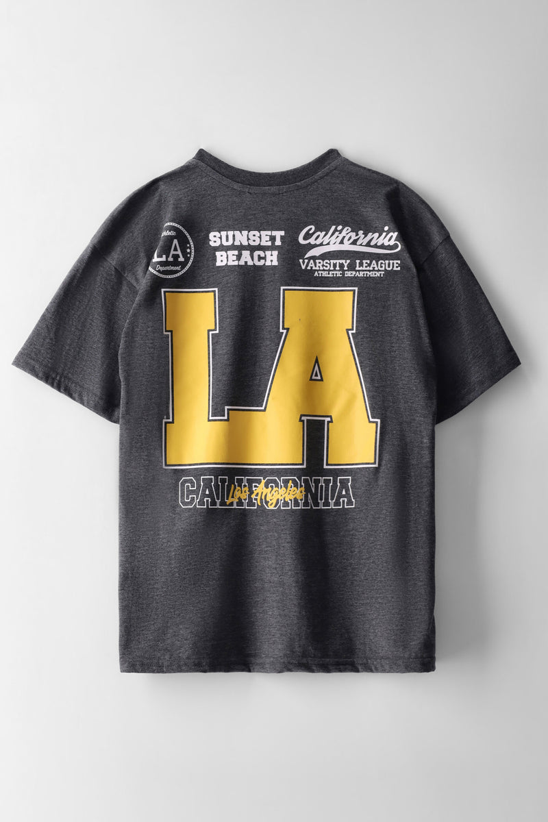 Girls LA Oversized Sport Look Tee - Charcoal Melange