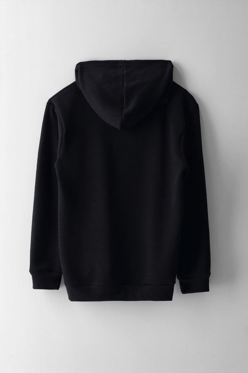 Boys Textured Lightweight Hoody - Black