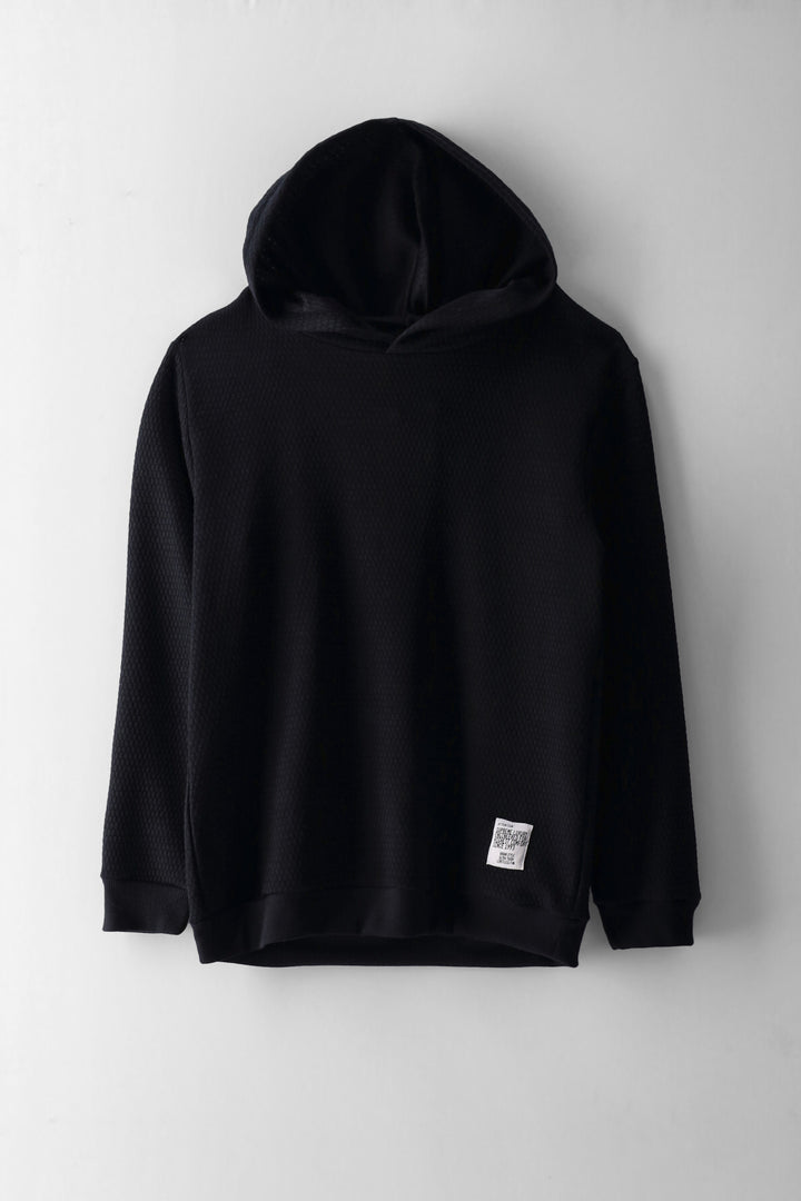 Boys Textured Lightweight Hoody - Black