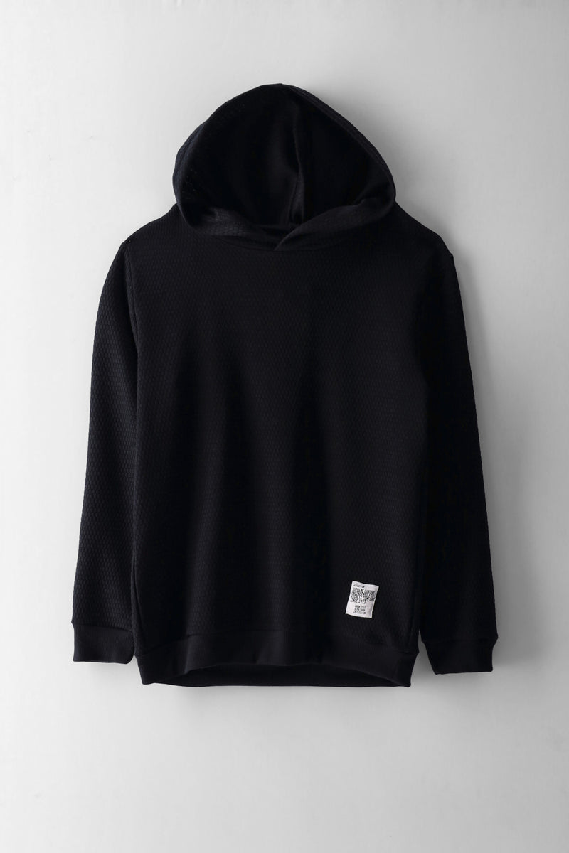 Boys Textured Lightweight Hoody - Black