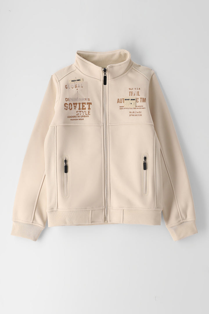 Boys Dempsey Zip Through Jacket - Stone