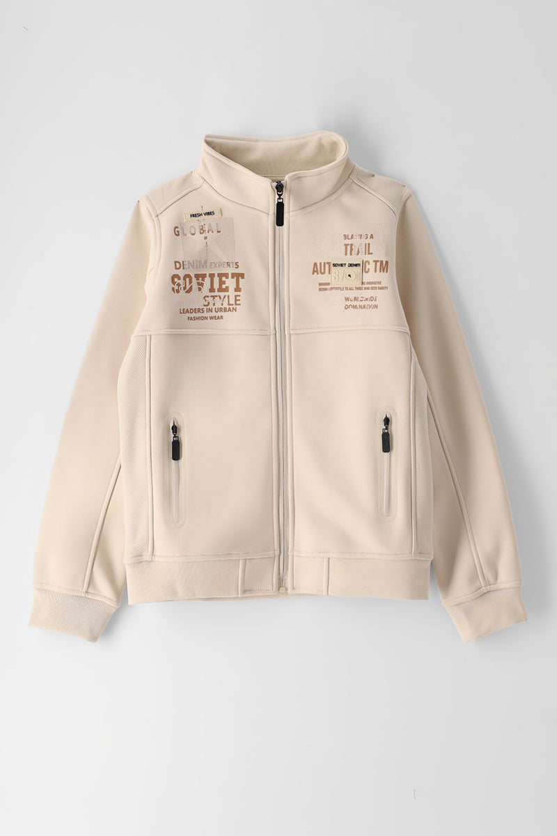 Boys Dempsey Zip Through Jacket - Stone